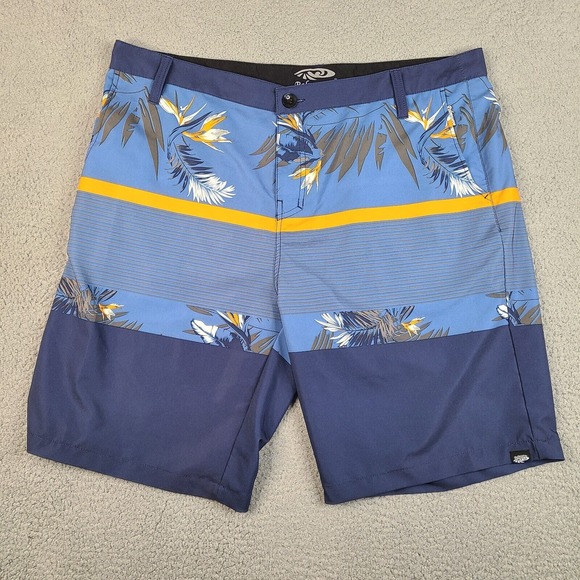 Palmwave Swim Shorts Mens 41 Blue Hawaiian Tropical Board Shorts Polyester Blend - Picture 1 of 14